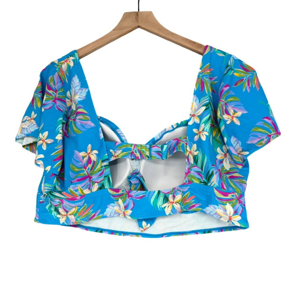 Torrid Wireless Swim Top 3X Blue Tropical Flutter Sleeve Floral Bikini Padded - Picture 5 of 10
